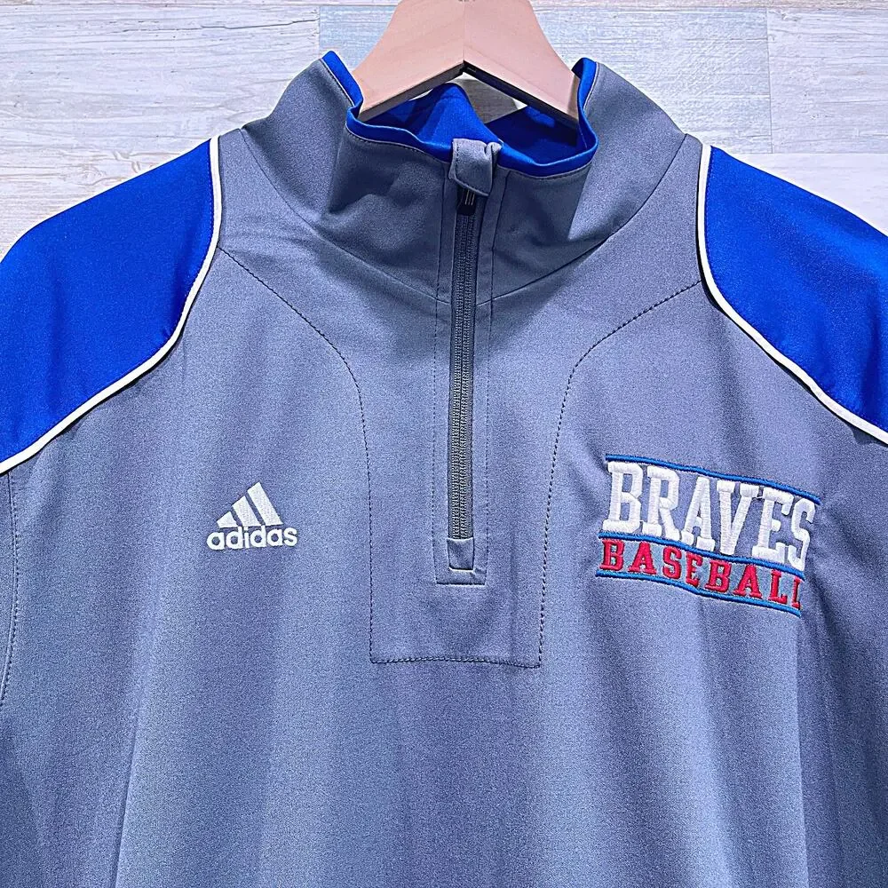 ATLANTA BRAVES 1/4 Zip Performance Pullover Gray MLB Baseball Adidas Mens Large